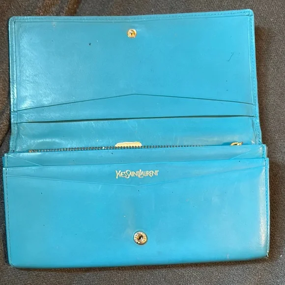 Yves Saint Laurent Blue Embossed Leather Wallet make offer - Picture 2 of 10